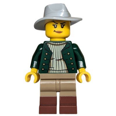 Minifigure Robber, Dark Green Torso, Dark Tan Legs, Light Bluish Grey Fedora del set 910044