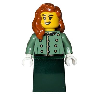 Minifigure Passenger, Sand Green Torso, Dark Green Dress, Dark Orange Hair del set 910044