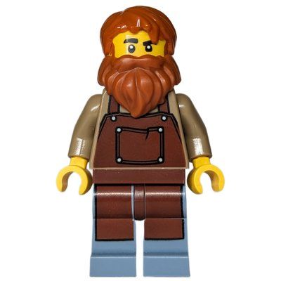 Minifigure Train Driver, Reddish Brown Apron, Orange Hair, Beard del set 910044