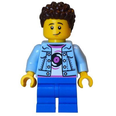 Minifigura Kid, Bright Light Blue Torso, Blue Medium Legs, Dark Brown Hair del set 21359