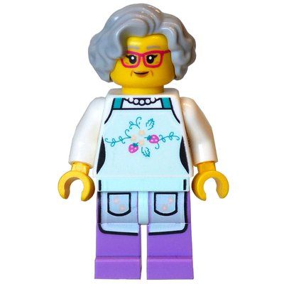 Minifigura Cook, Light Aqua Apron, Light Bluish Grey Hair del set 21359