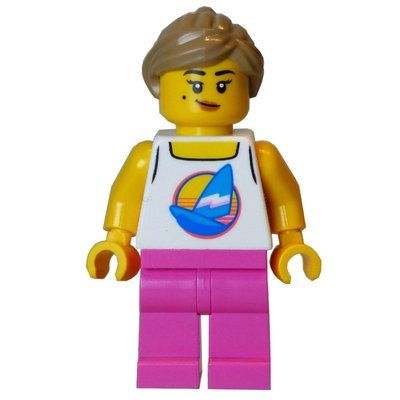 Minifigura White Torso, Dark Pink Legs, Dark Tan Hair del set 21359