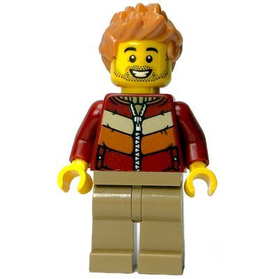Minifigure Dark Red Torso, Dark Tan Legs, Medium Nougat Hair del set 10361