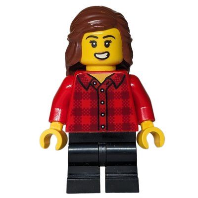 Figurine Girl, Red Torso, Black Medium Legs, Reddish Brown Hair du set 910049