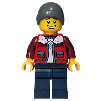 Minifigure Red Torso, Dark Blue Legs, Dark Bluish Grey Beanie from set 5009614