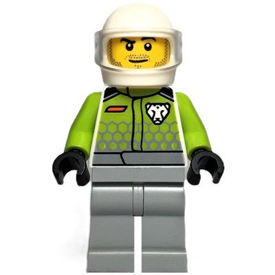 Minifigure Race Driver, Lime Jacket, Light Bluish Gray Legs, White Helmet from set 30719
