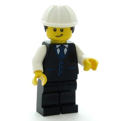 Figurine Man, Black Vest, Black Legs, White Hard Hat with Dark Brown Hair du set 60478