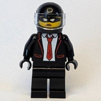 Minifigure Criminal, Black Suit, Red Tie, Black Helmet from set 60479