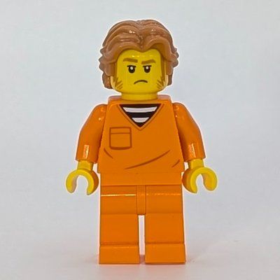 Minifigure Criminal, Orange Prison Jumpsiut, Medium Nougat Hair from set 60479