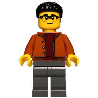 Minifiguur Man, Dark Orange Torso, Dark Bluiosh Gray Legs, Black Hair uit set 60486