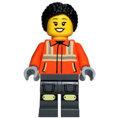 Figurine Construction Worker, Orange Safety Jacket, Dark Bluish Grey Legs, Black Hair du set 60488