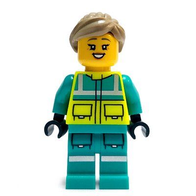 Figurine Paramedic, Vibrant Yellow Safety Vest, Dark Turquoise Legs, Dark Tan Hair du set 60505