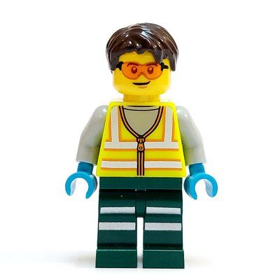 Figurine Technician, Vibrant Yellow Torso, Dark Green Legs, Dark Brown Hair du set 60505