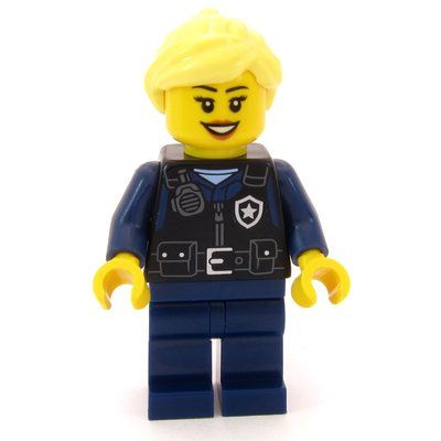 Minifigure Airport Security, Black Torso, Dark Blue Legs, Bright Light Yellow Hair from set 60502