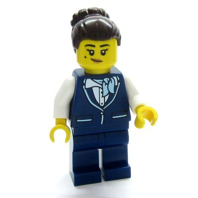 Minifigure Air Hostess, Dark Blue Suit, Dark Brown Hair from set 60502
