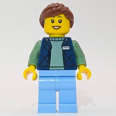 Figurine LEGO Employee, Dark Blue Torso, Bright Light Blue Legs, Reddish Brown Hair du set 60500