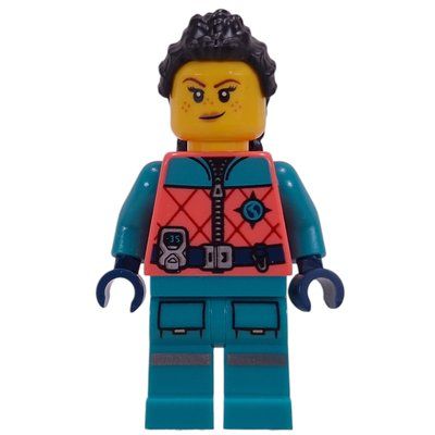 Minifigure Arctic Explorer, Coral Torso, Dark Turquoise Legs, Black Hair del set 45203