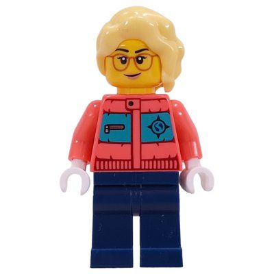Minifigure Arctic Explorer, Coral Torso, Dark Blue Legs, Bright Light Yellow Hair del set 45203