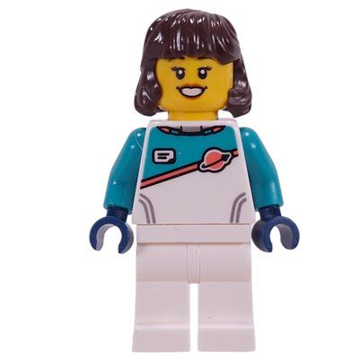 Minifigurka Astronaut, White/Dark Turquoise Spacesuit, Dark Brown Hair z zestawu 45200