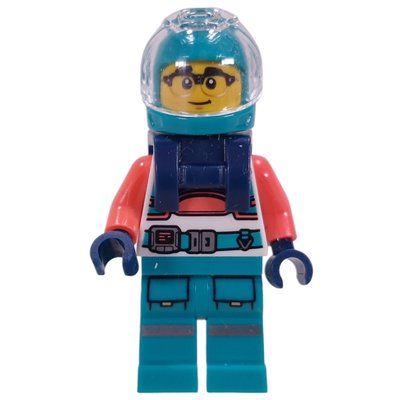 Minifigurka Astronaut, White/Coral Suit, Dark Turquoise Legs, Helmet, Dark Blue Harnass z zestawu 45200