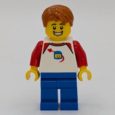 Minifigure White Torso with Classic Space Fig, Blue Legs, Dark Orange Hair from set 5009378
