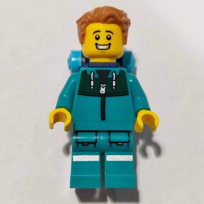 Figurine Hiker, Dark Turquoise Tracksuit, Medium Nougat Hair, Backpack du set 910058