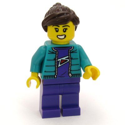 Minifigure Woman, Dark Turquoise Jacket, Dark Purple Legs del set 60512