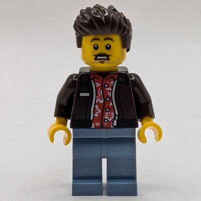Minifigure Man, Dark Brown Jacket, Sand Blue Legs, Dark Brown Hair del set 60497