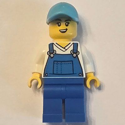 Minifigure Car Wash Worker, Blue Overalls, Medium Azure Cap del set 60497