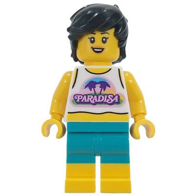 Figurine Woman, White Vest, Dark Turquoise Shorts, Black Hair du set 60506
