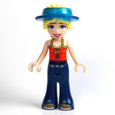 Minifigura Astrid, Reddish Orange Top, Dark Blue Pants, Visor del set 42693