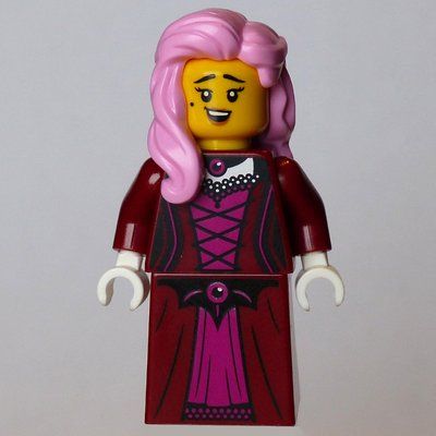 Minifiguur Lady, Dark Red Dress, Bright Pink Hair uit set 910062