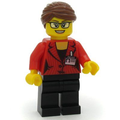 Figurine Woman, Red Jacket, Black Legs, Reddish Brown Hair. Press Badge du set 60233